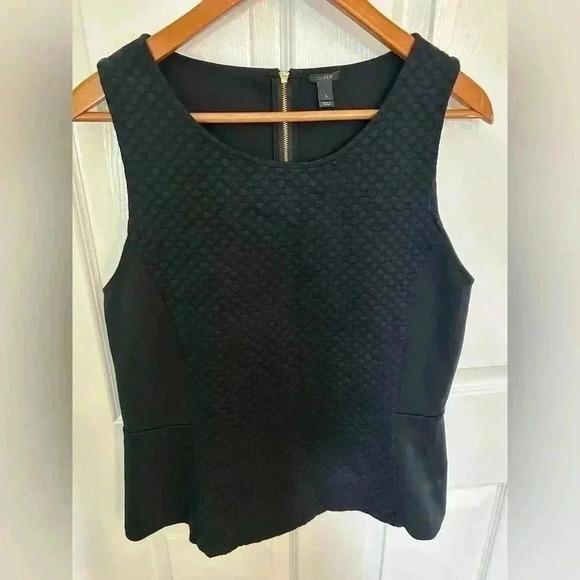 J. Crew Black Swiss Dot Peplum Sleeveless Top size Large - Picture 2 of 4